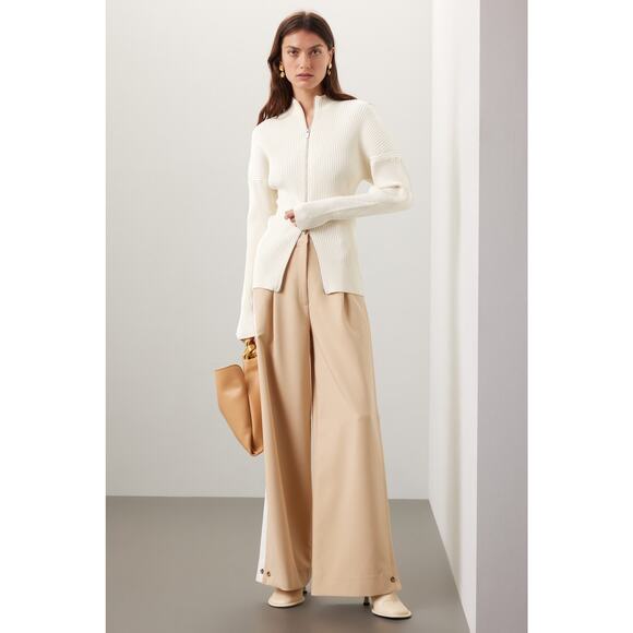 A.L.C. Noa Cream Ribbed Knit Zip Up Cardigan Sweater Size Large - Picture 1 of 12
